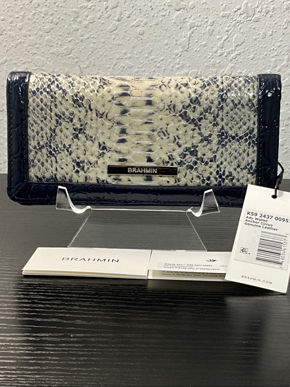 Brahmin Ady ANCHOR CIRRUS Slim Leather Wallet W/ HTF Silver Metal NWT
